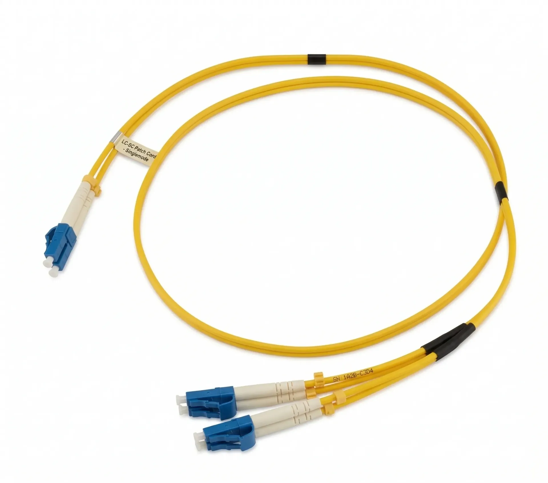 Y LC cable, 2x LC fibers to 4x LC Fibers, SM OS2, Breakout length 0.5m, 3m.